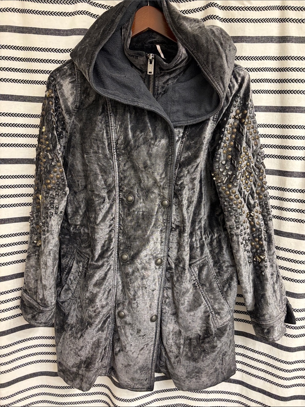 Free People Gray Studded Velvet Parka